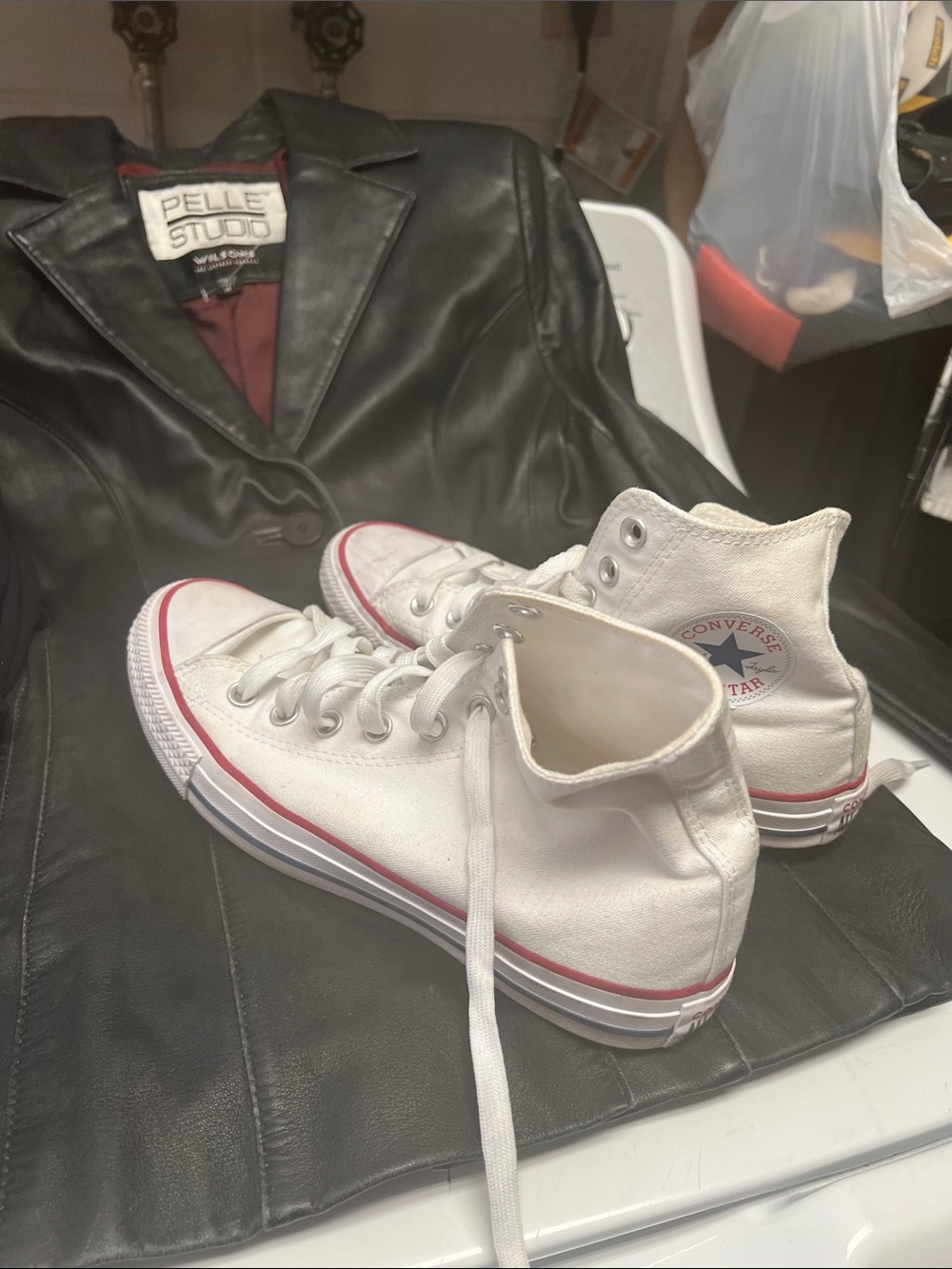Converse White High-Top Sneakers with Red Trim